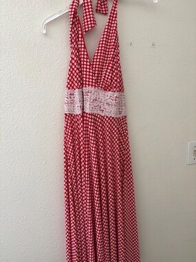 torrid Red and White Polka Dot Halter Backless Maxi Dress